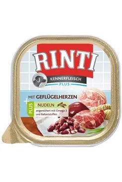 Značkový Rinti Dog Kennerfl. vanička drůbeží srdíčka+nudle 300g