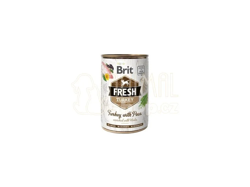 Oblíbený Brit Fresh Dog konz Turkey with Peas 400g
