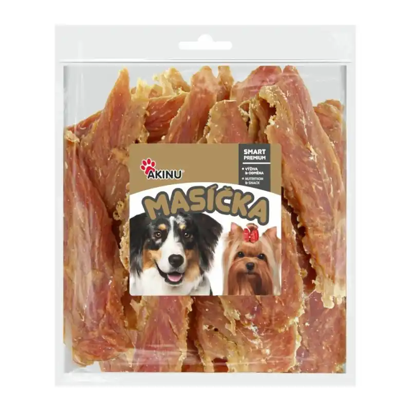 Akční Cena Akinu MASÍČKA Kuřecí stripsy pamlsek pro psy 300g