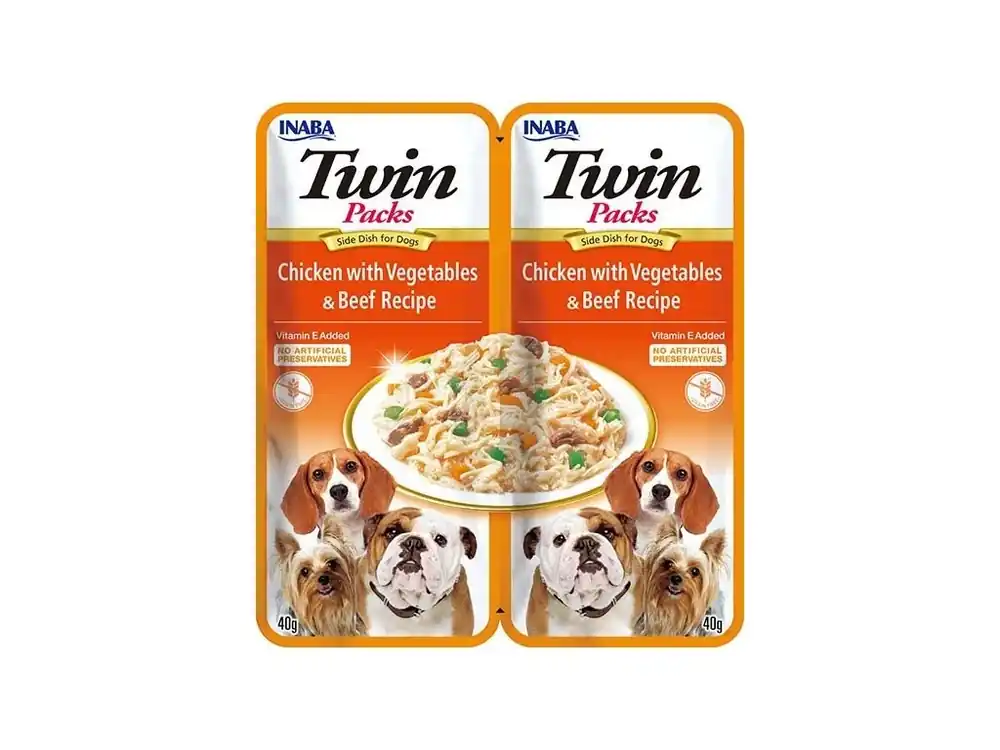 Speciální Cena Kapsička Churu Dog Twin Packs - kuře, zelenina a hovězí ve vývaru 80g