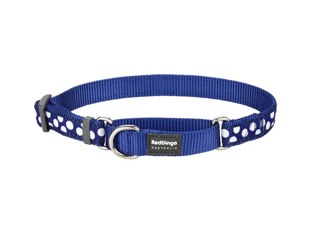 Red Dingo obojek polostahovací – White Spots on Navy – 20 mm x 30-44 cm Aktuální