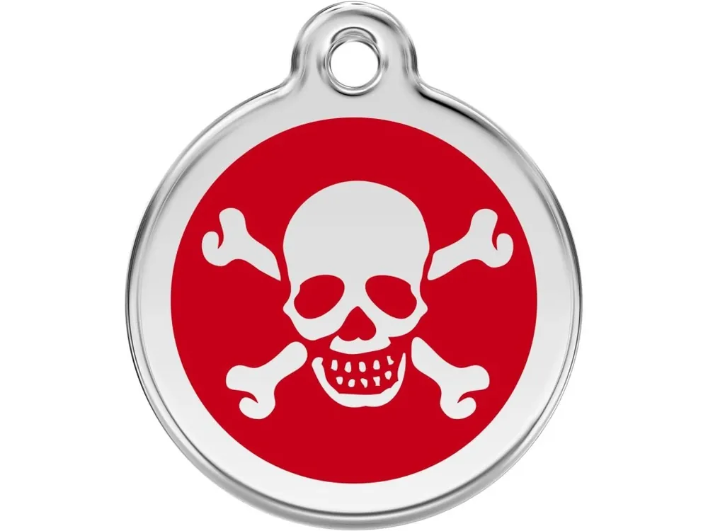 Pouze Dnes Red Dingo známka – Cross Bone Red – Lebka červená velikost známky M - 30 mm