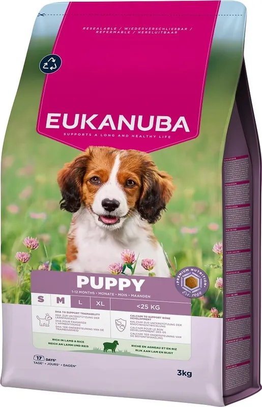 EUKANUBA Puppy Small Medium Breeds Lamb Rice 3 kg granule pro štěňata malých a středních plemen bohatá na jehněčí a rýži Rychlé Dodání